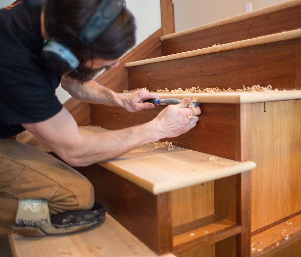 Handscraping stair treads